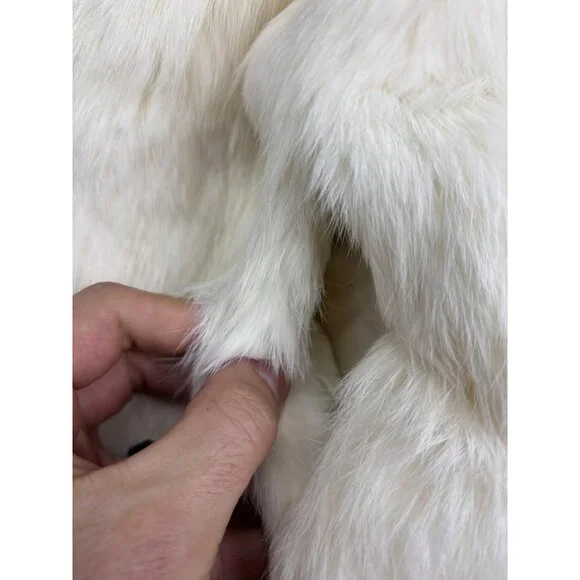 Vintage Fur Coat Womens Medium White Tan Brown Hook Eye Mid Length Overcoat - Picture 6 of 10